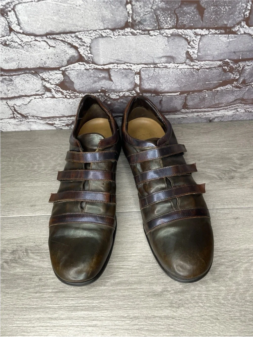 Bruno Verri Brown Leather Metallic Triple Strap Driving Loafer Shoes Men 42EU
